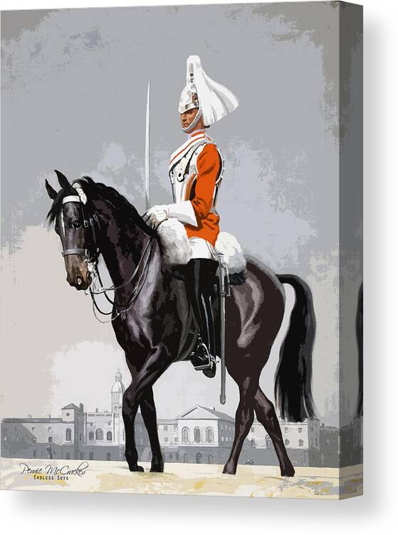Horse Guards Canvas Print featuring the mixed media Royal Life Guard by Pennie McCracken