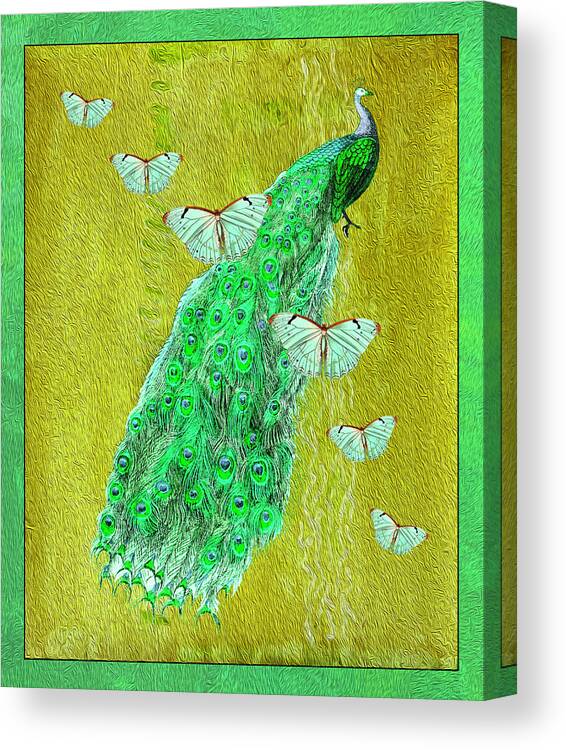 Peacock Canvas Print featuring the mixed media Royal Peacock by Lorena Cassady