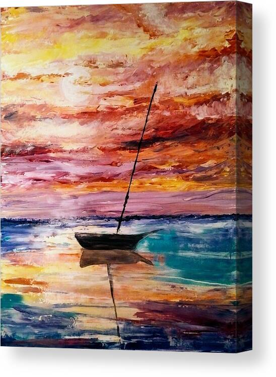 Sailboat Canvas Print featuring the painting Sailboat Sunset by Lynne McQueen