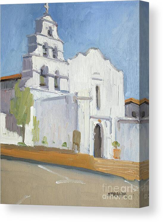 San Diego Mission De Alcalá Canvas Print featuring the painting San Diego Mission Basilica - San Diego, California by Paul Strahm