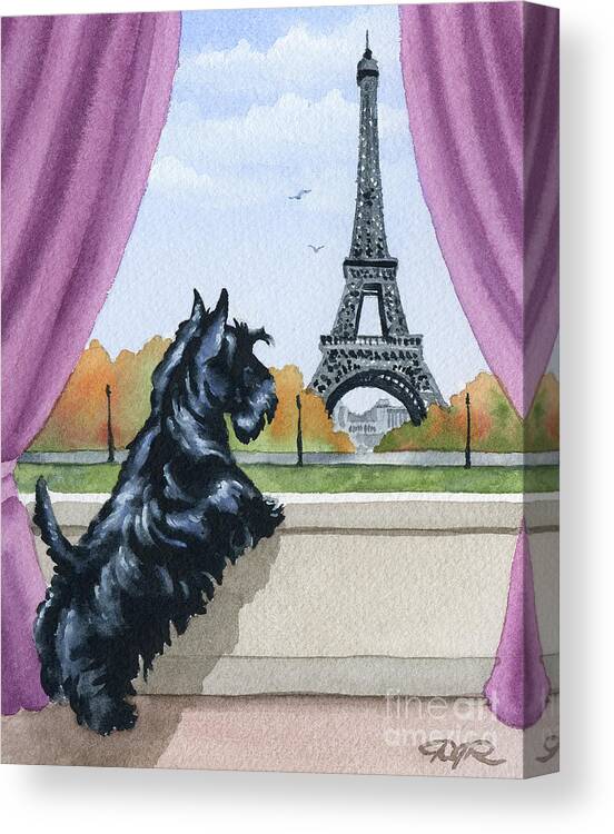 Scottish Terrier Canvas Print featuring the painting Scottish Terrier in Paris by David Rogers