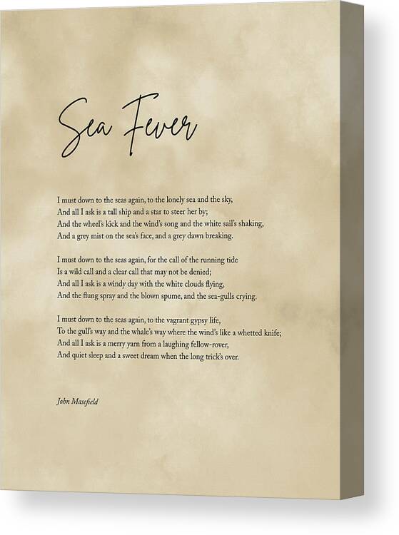 Sea Fever Canvas Print featuring the digital art Sea Fever - John Masefield Poem - Literary Print 3 - Typography by Studio Grafiikka