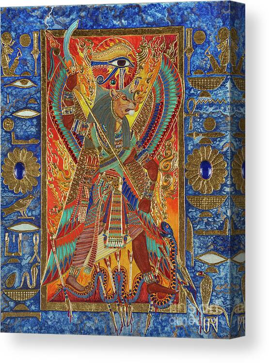 Sekhmet Canvas Print featuring the mixed media Sekhmet the Eye of Ra by Ptahmassu Nofra-Uaa