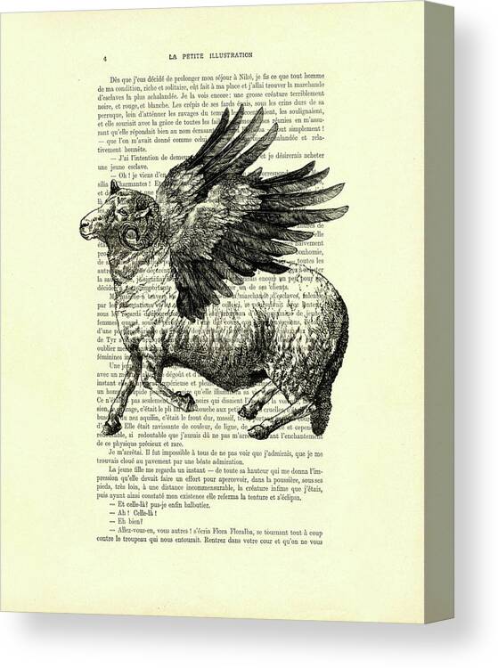 Sheep Canvas Print featuring the digital art Sheep With Angel Wings Black And White by Madame Memento