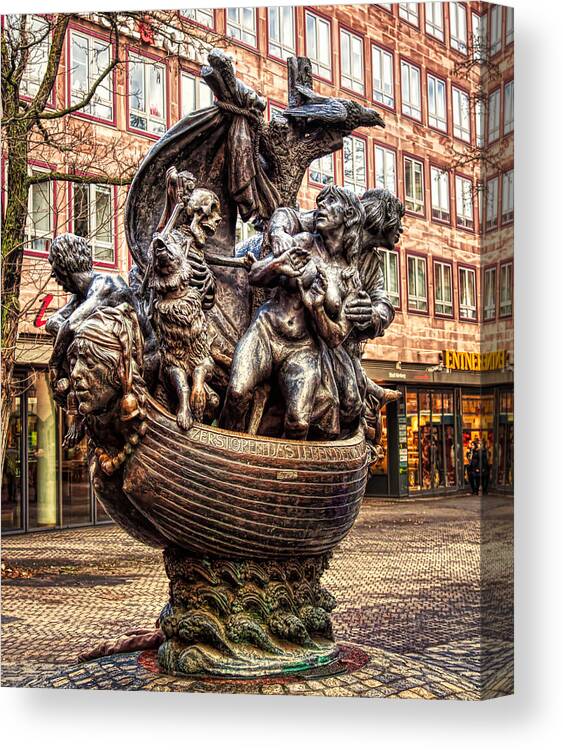 Ship Of Fools Canvas Print featuring the photograph Ship of Fools Water Fountain Nuremberg by Tatiana Travelways