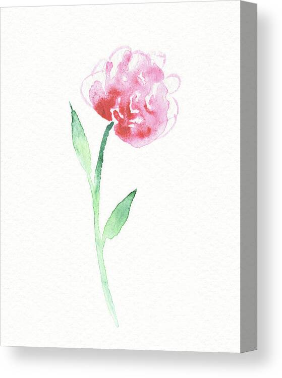 Flower Canvas Print featuring the painting Simple Grace Beautiful Botanical Watercolor Pink Peony Flower III by Irina Sztukowski