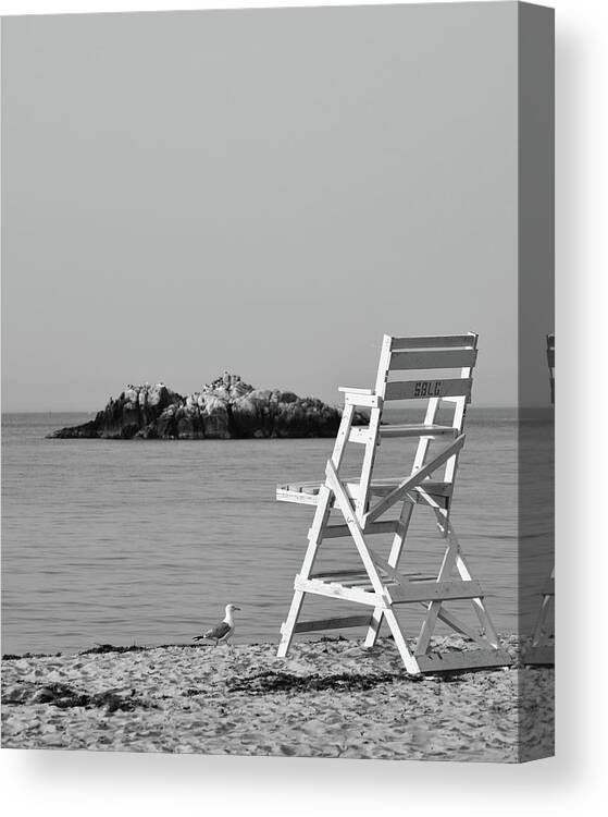 Manchester Canvas Print featuring the photograph Singing Beach Lifeguard Chair Manchester by the Sea MA Black and White by Toby McGuire