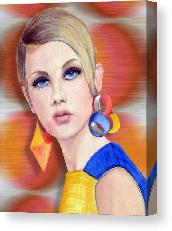 Fashion Canvas Print featuring the mixed media Sixties Retro Twiggy by Kelly Mills