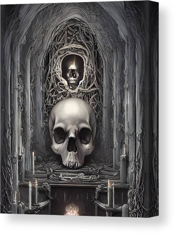 Skull Art Canvas Print featuring the digital art Skull Altar II by Annalisa Rivera-Franz