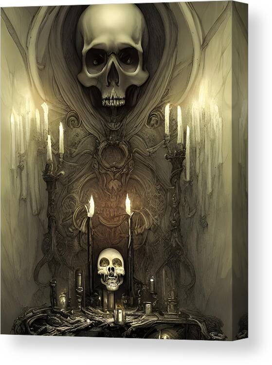 Skull Art Canvas Print featuring the digital art Skull Altar in Sepia by Annalisa Rivera-Franz