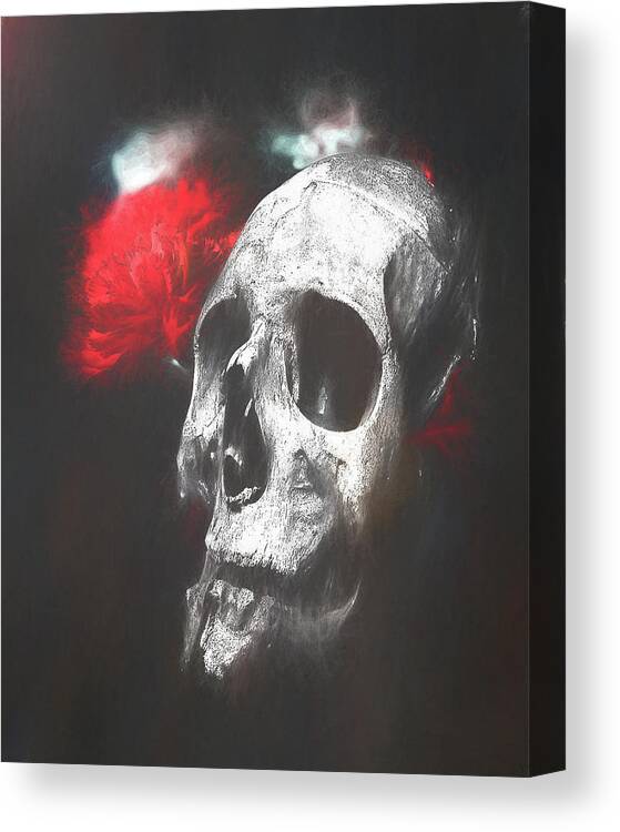 Skull And Flowers Canvas Print featuring the mixed media Skull And Flowers by Dan Sproul