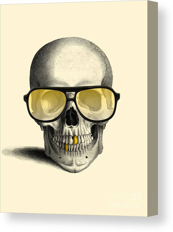 Gold Teeth Canvas Print featuring the digital art Skull With Yellow Glasses by Madame Memento