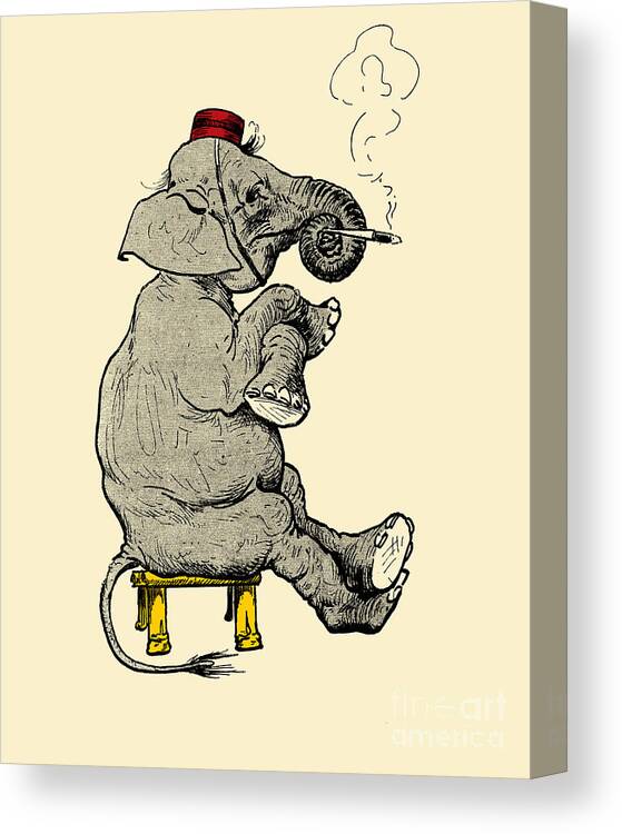Elephant Canvas Print featuring the digital art Smoking Elephant Comic by Madame Memento
