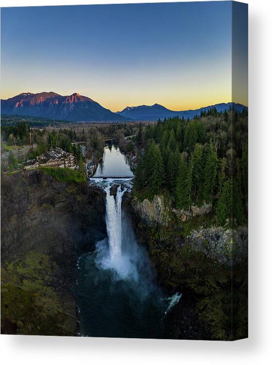 Aerial Canvas Print featuring the photograph Snoqualmie Falls Winter 1 by Clinton Ward