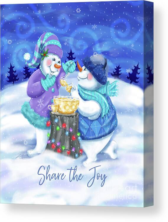 Snowman Canvas Print featuring the mixed media Snowman Share the Joy by Shari Warren