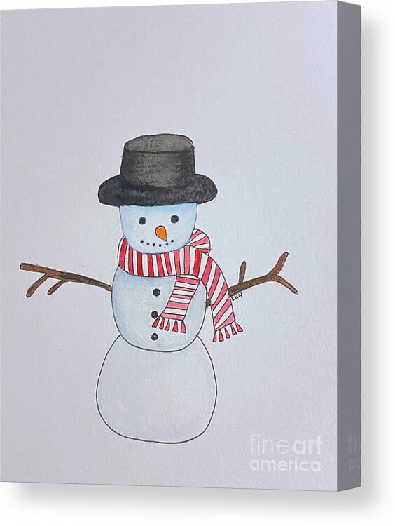Snowman Canvas Print featuring the mixed media Snowman with Scarf by Lisa Neuman