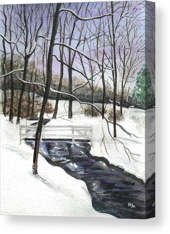 Winter Canvas Print featuring the painting Snowy Shawnee Stream by Clara Sue Beym