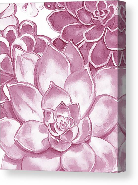 Succulent Canvas Print featuring the painting Soft Pink Succulent Plants Garden Watercolor Interior Art VI by Irina Sztukowski