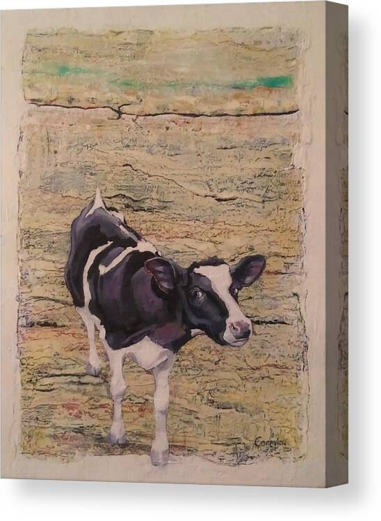 Cow Canvas Print featuring the painting Something in the Way She MOOS by Jean Cormier