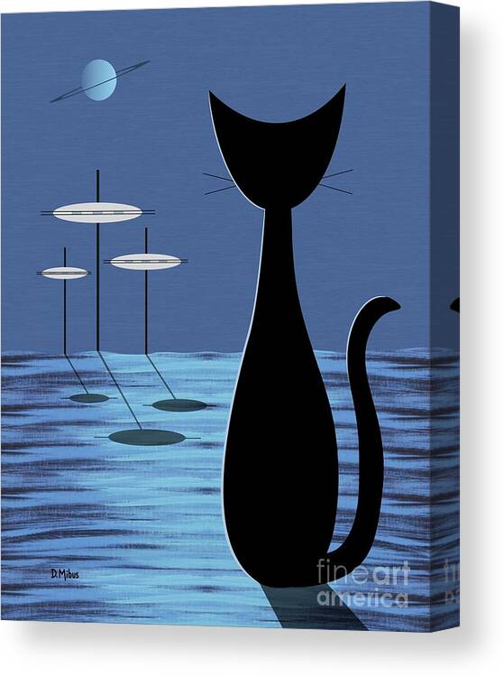 Cat Canvas Print featuring the digital art Space Cat in Blue by Donna Mibus