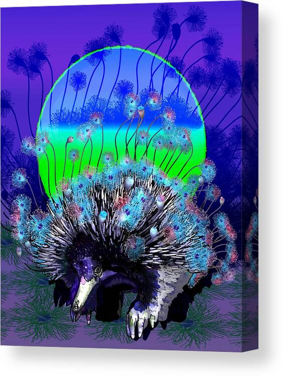 Echidna Canvas Print featuring the drawing Springtime Evening An Echidna In Bloom by Joan Stratton
