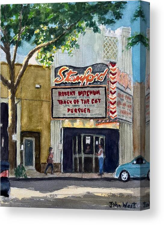 Movie Theater Canvas Print featuring the painting Stanford Theater by John West