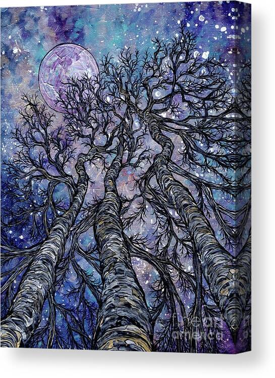 Night Sky Canvas Print featuring the painting Stargazing Trio by Tracy Levesque