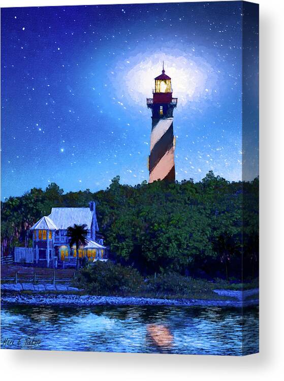 St. Augustine Canvas Print featuring the mixed media Starry Night Over St Augustine Lighthouse - Florida by Mark Tisdale