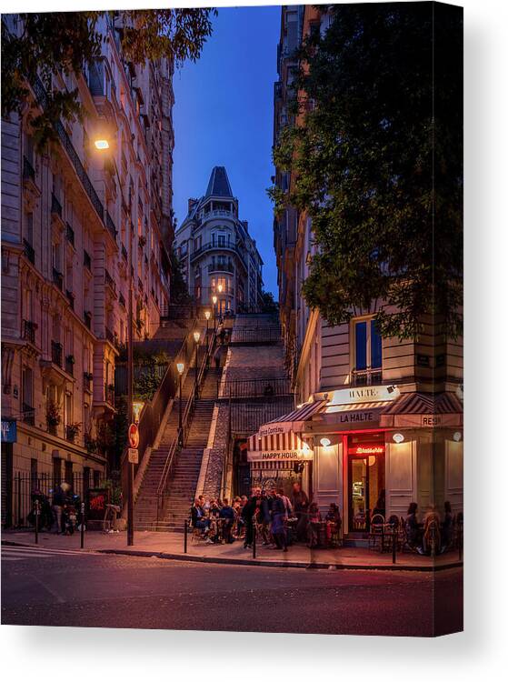 Blue Hour Canvas Print featuring the photograph Steps Up Montmartre by Serge Ramelli