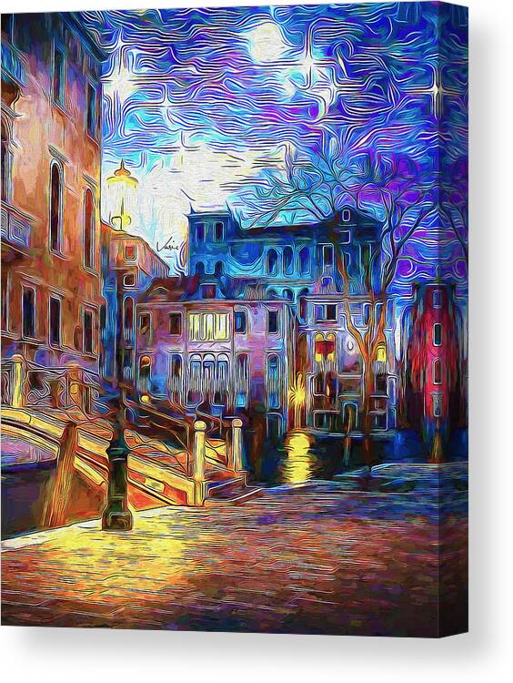 Paint Canvas Print featuring the painting Starry night in Venice #1 by Nenad Vasic