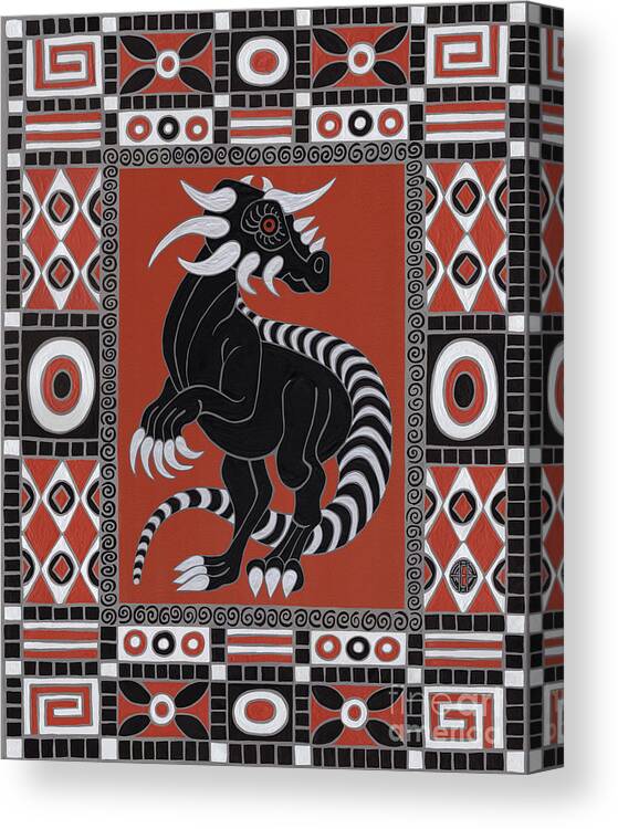 Dinosaur Canvas Print featuring the painting Stygimoloch. Geometric Pattern by Amy E Fraser