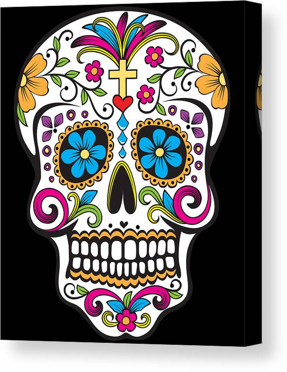 Halloween Canvas Print featuring the digital art Sugar Skull Day of the Dead Dia De Los Muertos by Flippin Sweet Gear