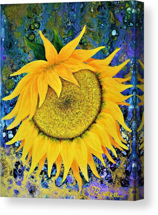 Wall Art Home Decoration Sunflower Flowers Yellow Sunflower Abstract Art Acrylic Painting Pouring Art Pouring Technique Pouring Effects Fluid Art Abstract Pour Mixed Media Gift Idea Yellow Flowers Canvas Print featuring the painting Sunny Sunflower by Tanya Harr