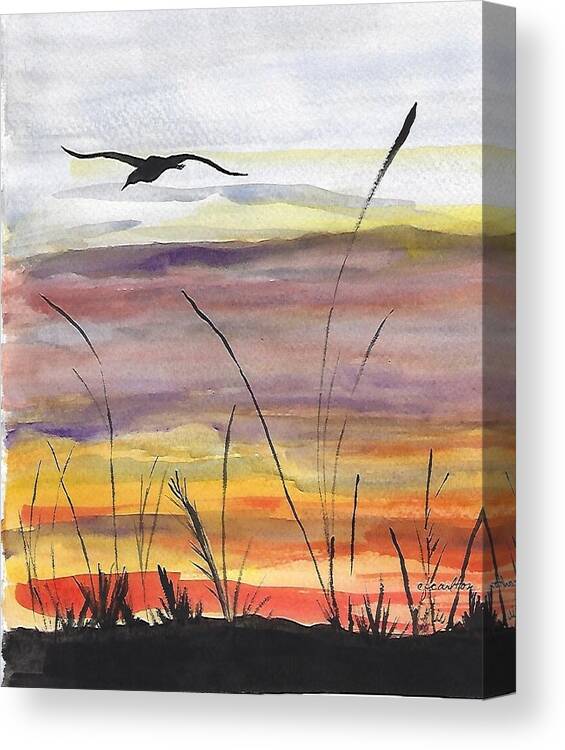 Sunset Canvas Print featuring the painting Sunset Bird by Claudette Carlton