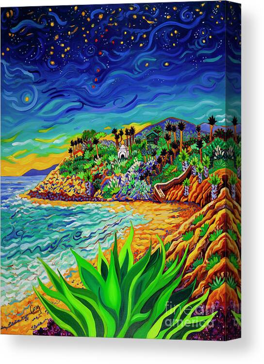 Swami's Surf Spot Canvas Print featuring the painting Swami Mike by Cathy Carey