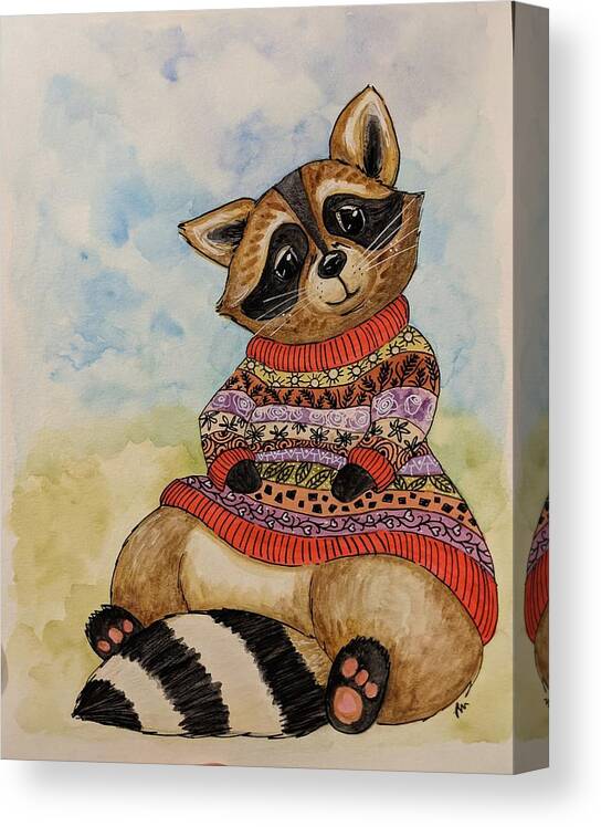 Raccoon Canvas Print featuring the painting Sweater raccoon by Lisa Mutch
