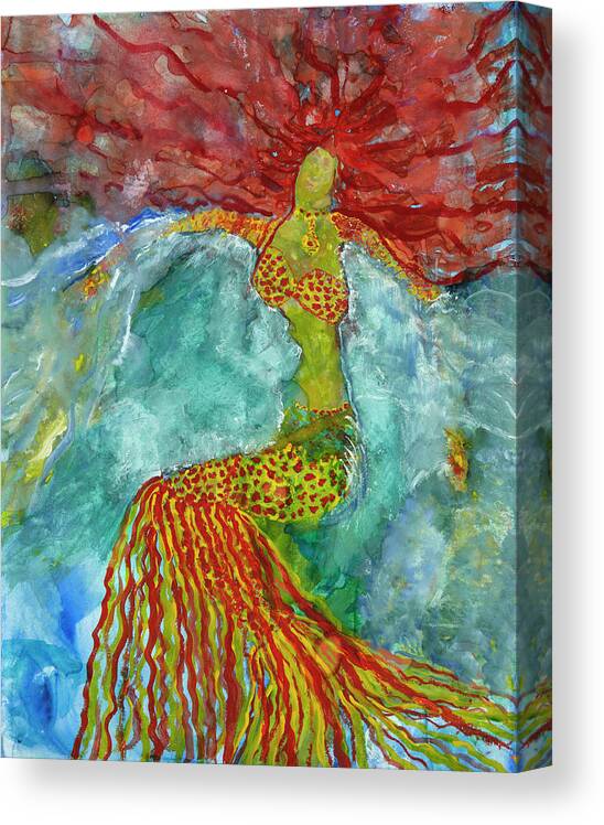 Mermaid Canvas Print featuring the painting Swept Away by Tessa Evette