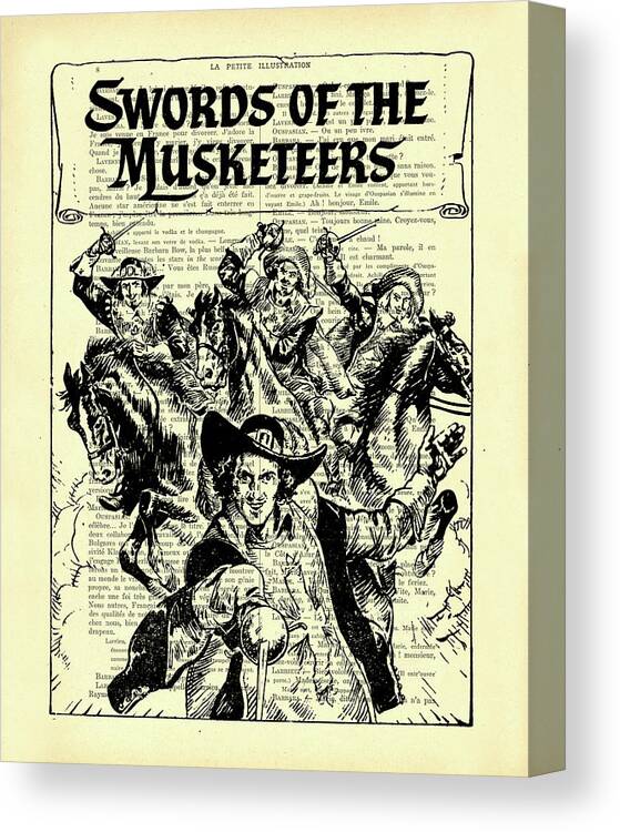 Comic Book Canvas Print featuring the mixed media Swords of the Musketeers by Madame Memento