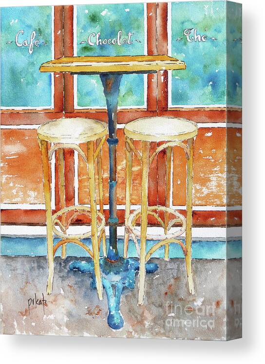 Coffee Signs Canvas Print featuring the painting Table For Two Paris by Pat Katz