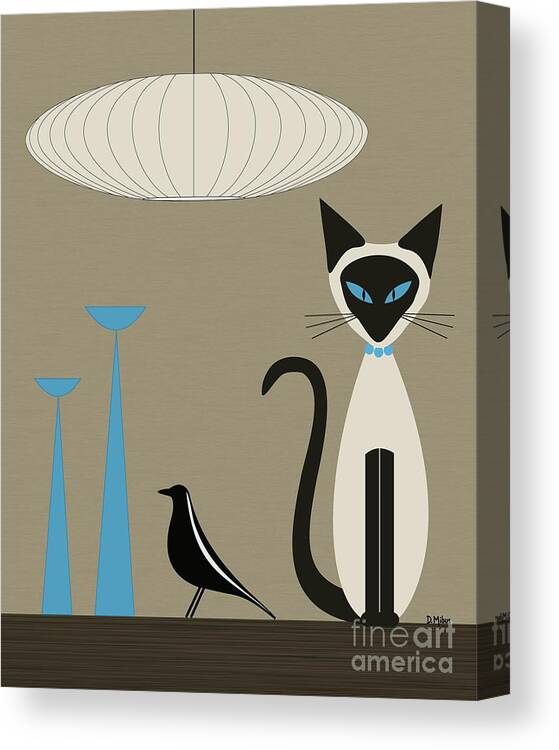 Mid Century Modern Canvas Print featuring the digital art Tabletop Siamese Blue by Donna Mibus