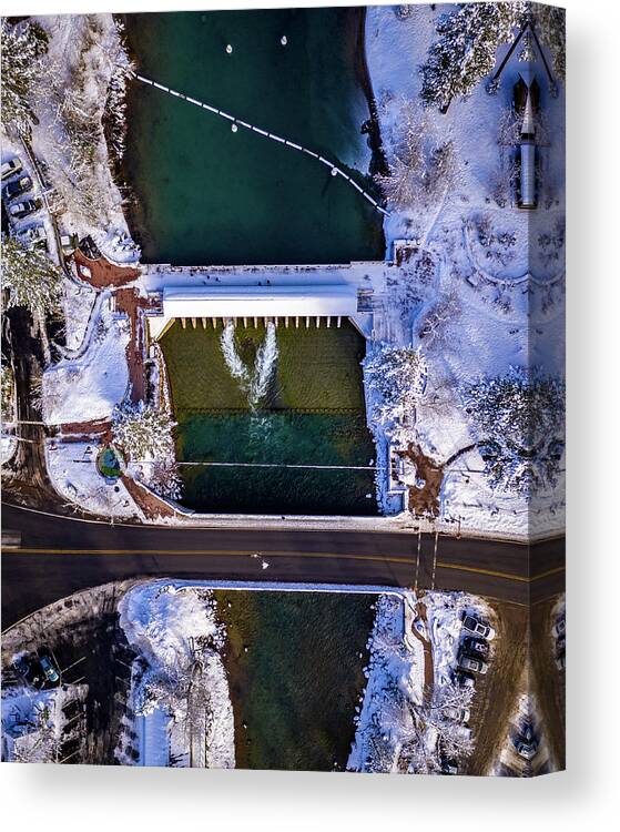 Drone Canvas Print featuring the photograph Tahoe City Dam TD by Clinton Ward