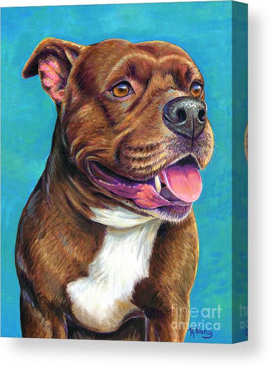 Staffordshire Bull Terrier Canvas Print featuring the painting Tallulah the Staffordshire Bull Terrier Dog by Rebecca Wang