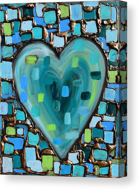Heart Canvas Print featuring the painting Teal Mosaic Heart by Amanda Dagg