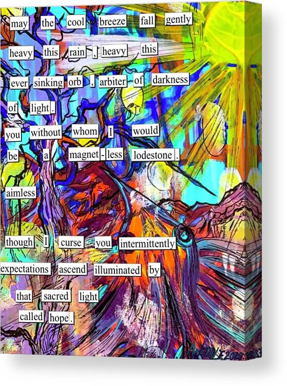 Poem Canvas Print featuring the mixed media That Sacred Light by Angela Weddle