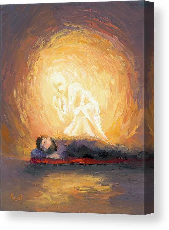 Joseph Canvas Print featuring the painting The Angel Visits Joseph by Mike Moyers