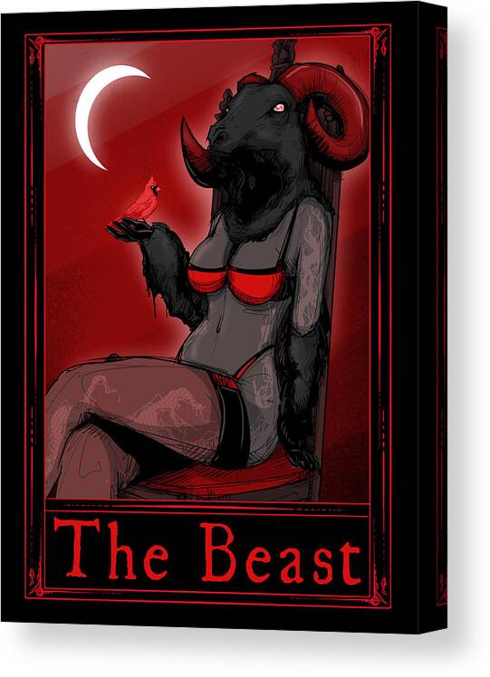 Beast Canvas Print featuring the drawing The Beast Tarot by Ludwig Van Bacon