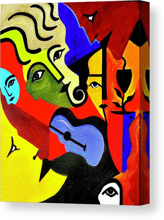Wall Art Canvas Print featuring the painting The Blue Guitar by Bodo Vespaciano