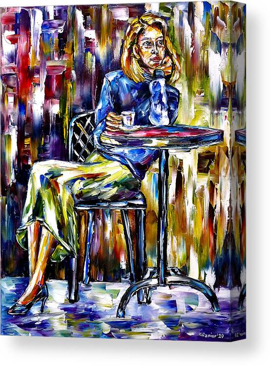 Woman In Cafe Canvas Print featuring the painting The Espresso Drinker by Mirek Kuzniar