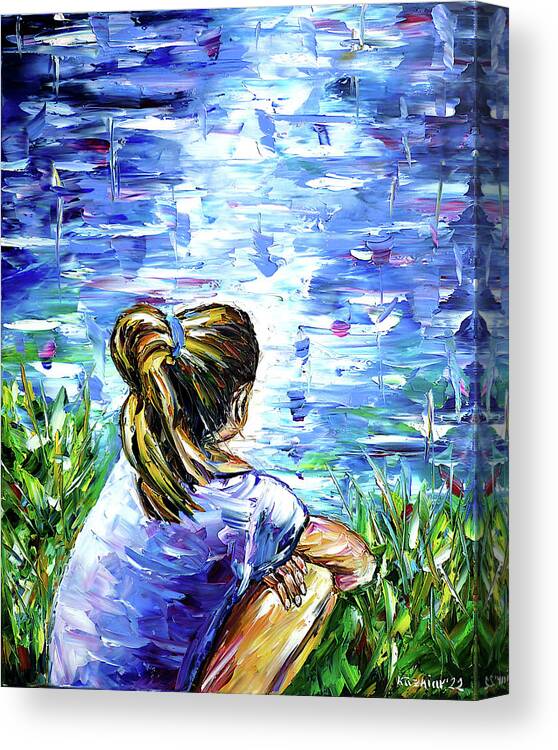 Young Girl Canvas Print featuring the painting The Girl By The Lake by Mirek Kuzniar