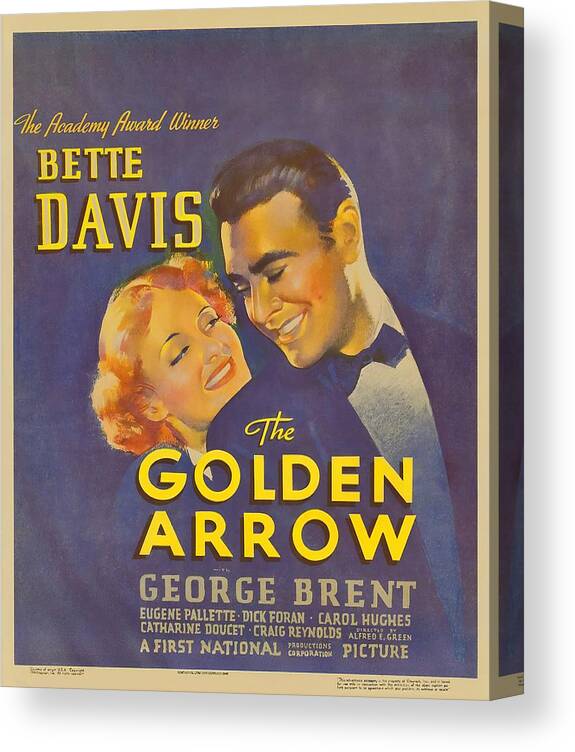 Golden Canvas Print featuring the mixed media ''The Golden Arrow'', 1936, movie poster by Stars on Art